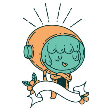 Astronot kıyafeti giymiş dövme stili bir kadın.