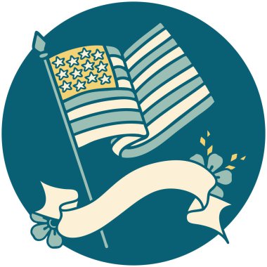 Amerikan bayrağının bayrağıyla dövme tarzı simgesi