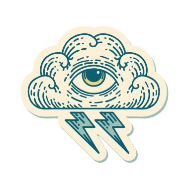 Her şeyi gören bir göz bulutunun geleneksel stiliyle dövme çıkartması.
