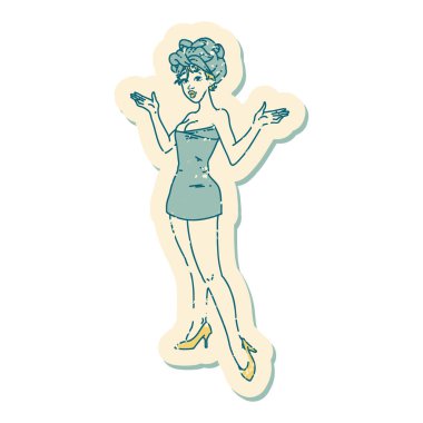 Geleneksel stil havluyla poster kızı dövmesi yaptırmış.