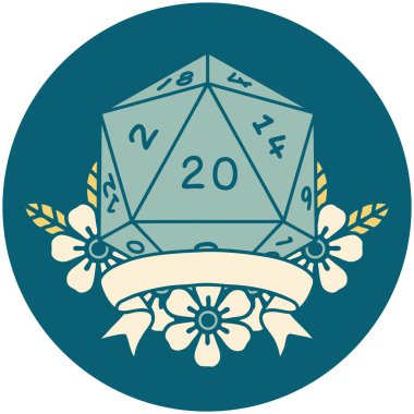 Retro Dövme Biçimi Doğal 20 kritik vuruş D20 zar atma