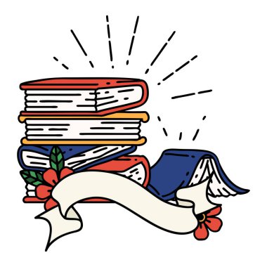 Dövme stili kitap yığınlı kaydırma pankartı