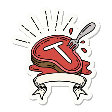 Dövme stili biftek ve çatal çıkartması.