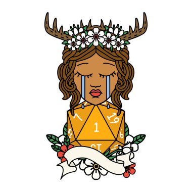 Retro Dövme Tarzı Ağlayan D20 doğal bir ruloyla insan Druid