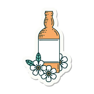 Rom şişesi ve çiçek stiliyle dövme çıkartması.