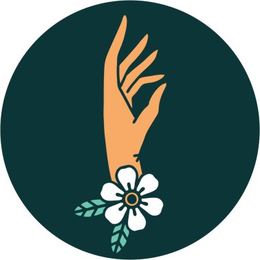 Bir el ve çiçeğin ikonik dövme görüntüsü