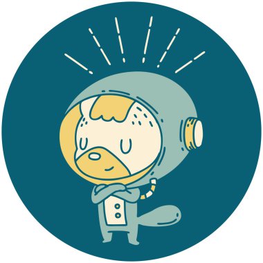 Astronot kıyafeti giymiş dövme tarzı bir hayvanın simgesi