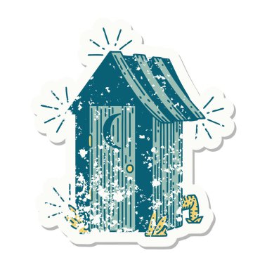 Dövme stili eski bir çıkartma. Açık hava tuvaleti.