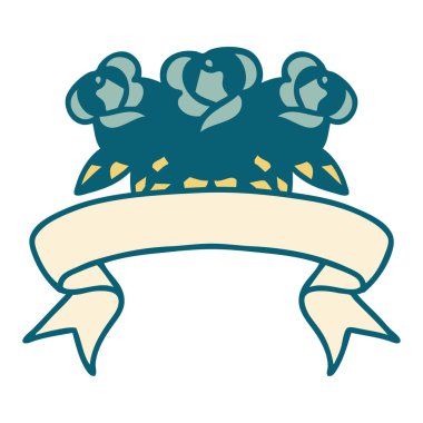 Bir buket çiçeğin bayrağıyla geleneksel dövme.