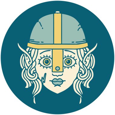 Retro Dövme Tarzı Elf savaşçı karakter yüzü