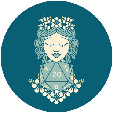 Retro Dövme Tarzı Doğal 20 zarlı İnsan Druid