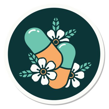 Geleneksel hap ve çiçek stiliyle dövme çıkartması