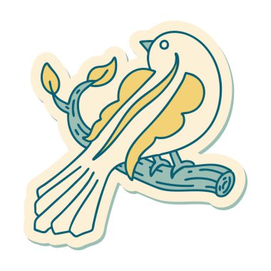 Geleneksel stil dövmeli, daldaki bir kuş.