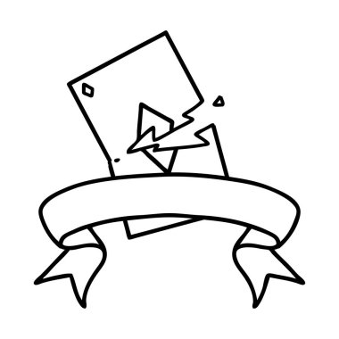 Yırtık bir kartın pankartıyla geleneksel siyah çizgi dövmesi.