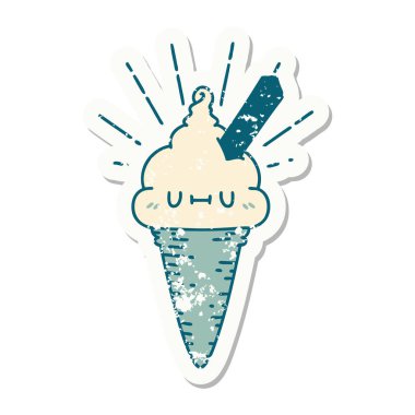 Dövme stili dondurma karakterinin eski bir çıkartması.