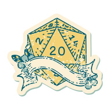 Retro Dövme Biçimi Doğal 20 D20 zar atma