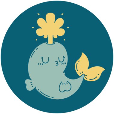 Dövme stili simgesi Mutlu balina karakteri fışkırtan