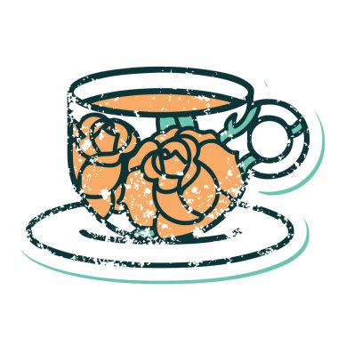 Bir fincanla çiçeğin sembolik dövmeli görüntüsü