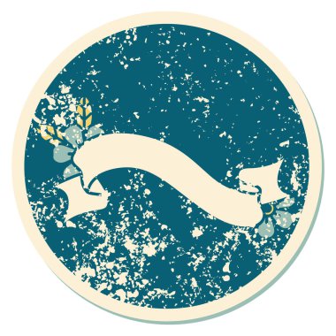 Pankart ve çiçeklerin sembolik dövmeli görüntüsü