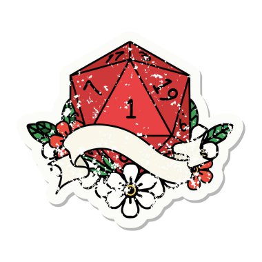 Doğal bir d20 zarın grunge sticker 'ı.