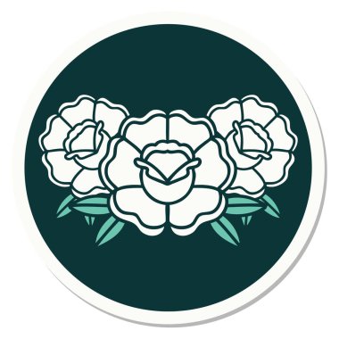 Geleneksel bir çiçek buketi stiliyle dövme çıkartması