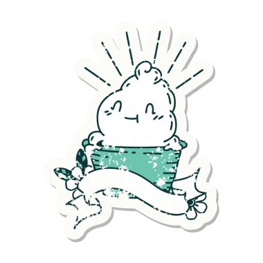 Dövme stili dondurma karakterinin eski bir çıkartması.