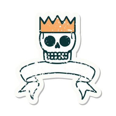 Kafatası ve taç pankartlı eski bir etiket.