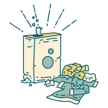 Geleneksel dövme stili deterjan ve giysi yığını