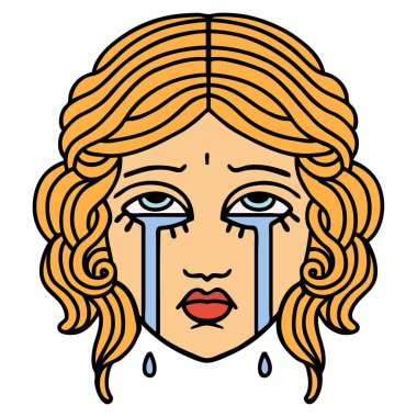 Geleneksel kadın yüzü ağlama tarzı dövme.