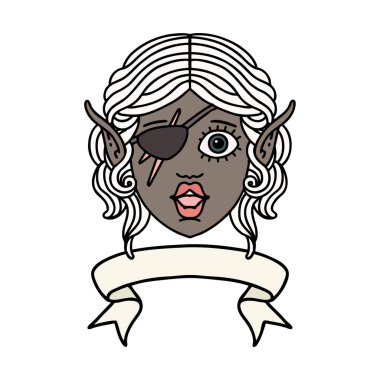 Retro Dövme Tarzı Elf karakter yüzü pankartıyla