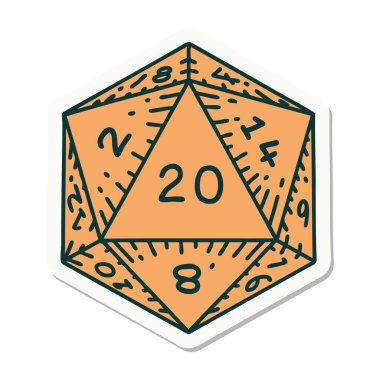 Doğal bir 20 D20 zar atmanın çıkartması.