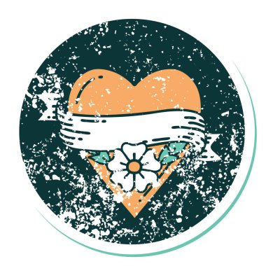 Bir kalp çiçeği ve pankartın sembolik dövmeli görüntüsü