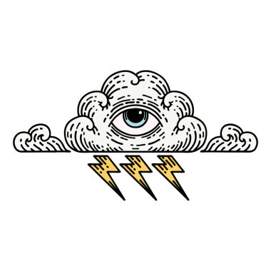 Her şeyi gören bir göz bulutu gibi geleneksel bir dövme.