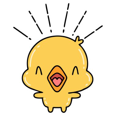 Geleneksel dövme stili şarkı söyleyen pilicin çizimi