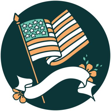 Amerikan bayrağının bayrağıyla dövme tarzı simgesi