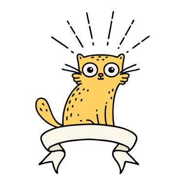 Dövme stili afiş. Şaşırmış kedi.