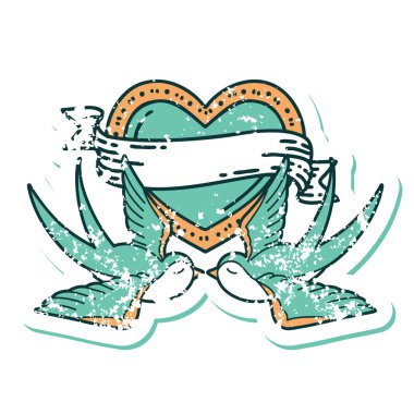 Kırlangıçların sembolik dövmesi ve sancaklı bir kalp.