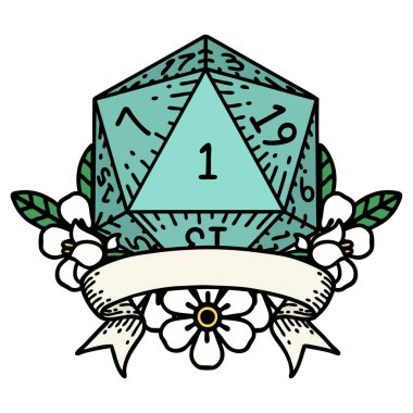 Retro Dövme Biçimi Doğal bir d20 zar atma