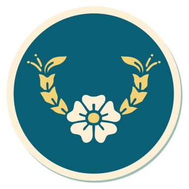 Dekoratif bir çiçeğin geleneksel stiliyle dövme çıkartması.