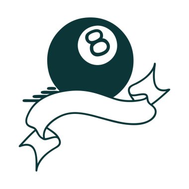 Traditional tattoo with banner of 8 ball vector