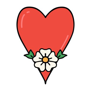 Dövme geleneksel kalp ve çiçek stilinde.