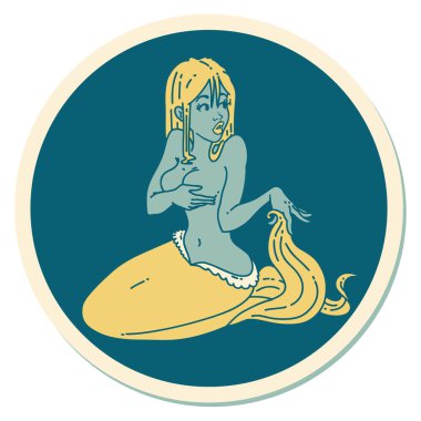 Geleneksel bir denizkızı stili dövme çıkartması.