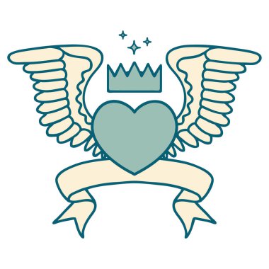 Geleneksel dövmeli, kanatlı bir kalbin bayrağı.