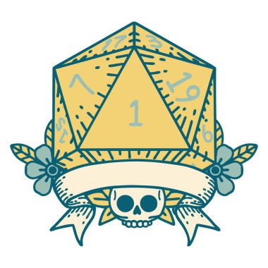 Retro Dövme Biçimi Doğal bir d20 zar atma