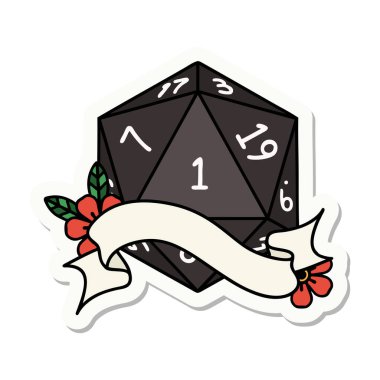 Doğal bir d20 zar çıkartması.