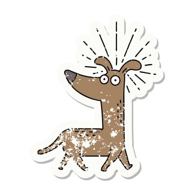 Dövme stili eski bir çıkartma. Şaşırmış köpek.