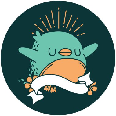 Dövme stili kanat çırpan Robin simgesi