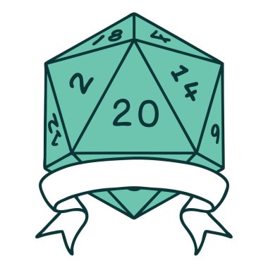 Retro Dövme Biçimi Doğal 20 kritik vuruş D20 zar atma