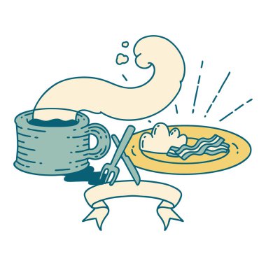 Dövmeli afiş kahvaltı ve kahve.