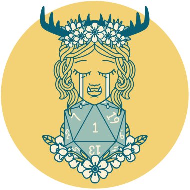 Retro Dövme Tarzı Hüzünlü Yarı Ork Druid karakteri